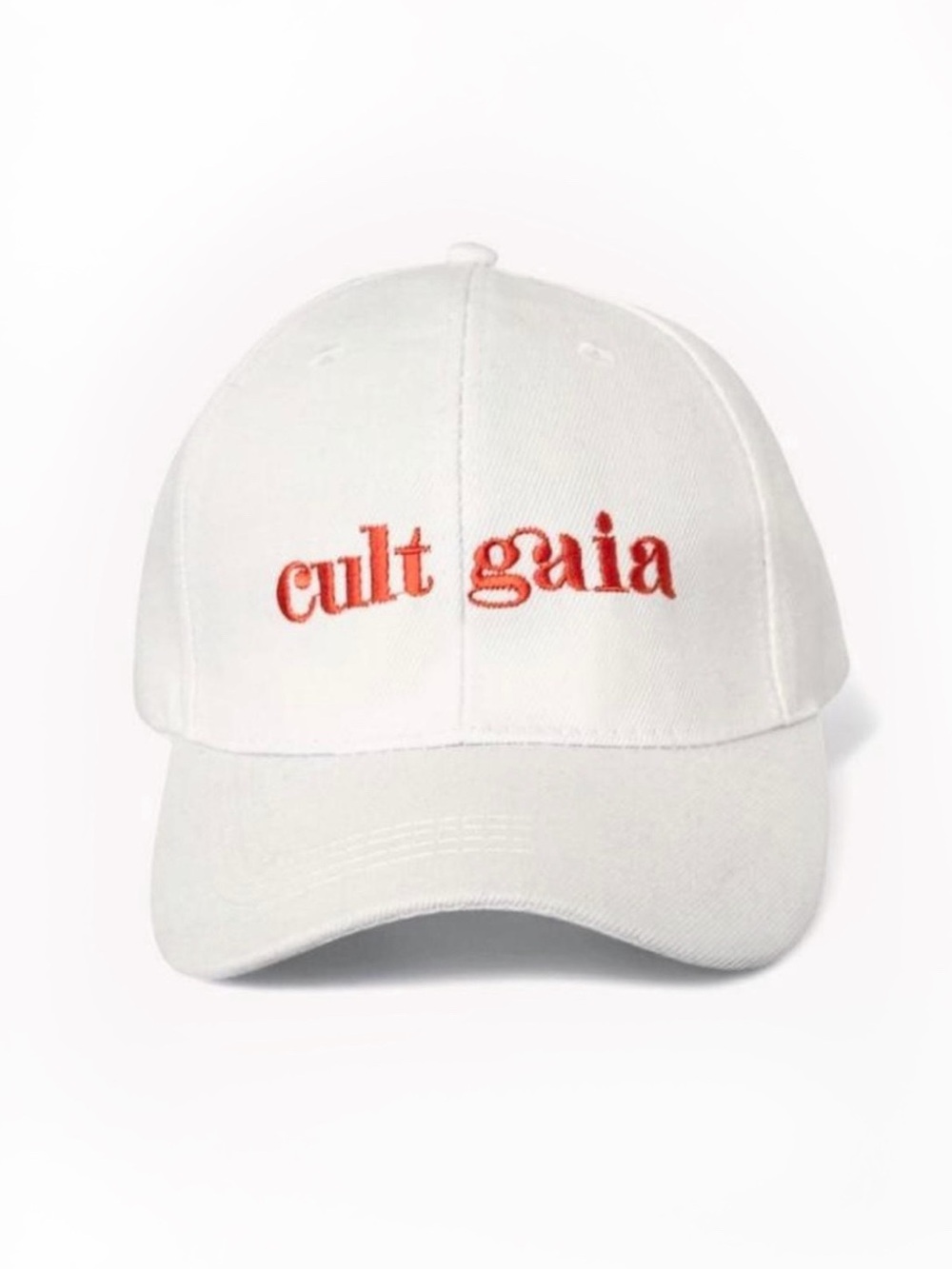 Orange Baseball Cap with White Embroidered Text reading 'Cult Gaia'